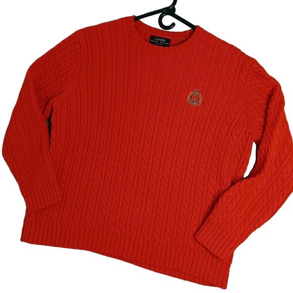 Lauren Ralph Lauren Petite Vintage Sweater Womens P/L Orange Cable Knit Crest - Picture 4 of 14